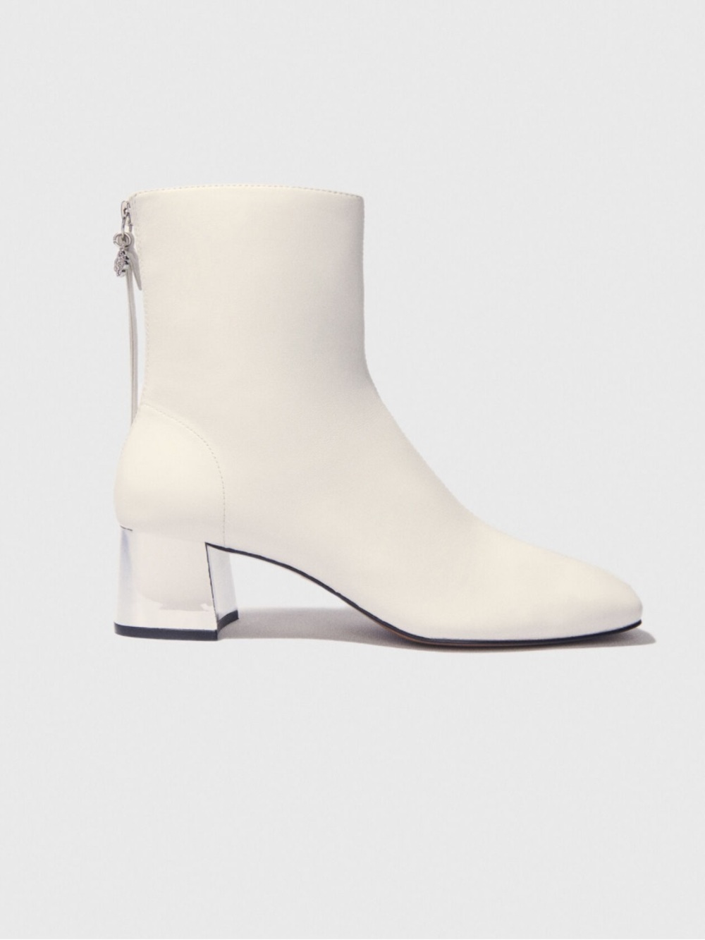 Women's Cream Ankle Boot with Block Heel